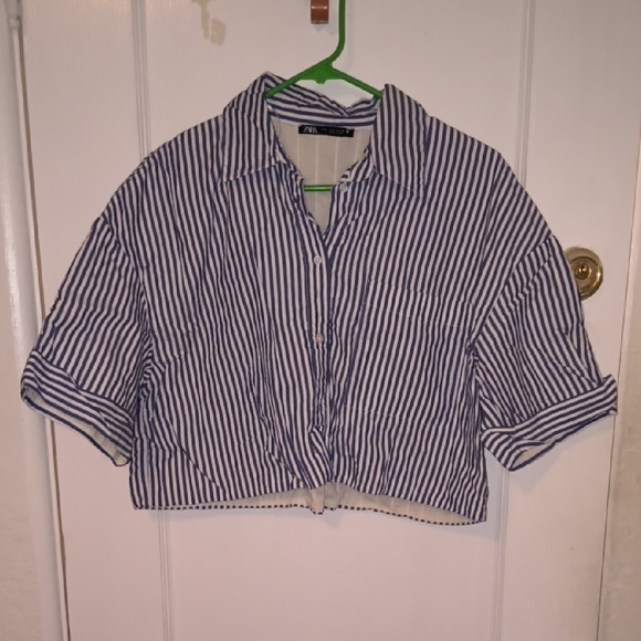 Zara Tops - Zara | Blue and White Striped Crop Top